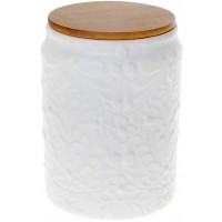 Банка Bona Ceram-Bamboo для сыпучих продуктов 1.1л, белая матовая керамика с бамбуковой крышкой